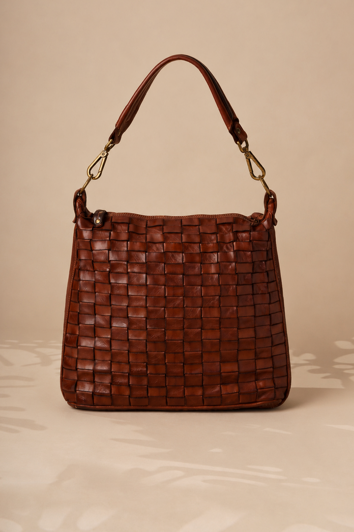 Siena - Handwoven Leather Shoulder & Crossbody Bag - Cognac | LUSHER