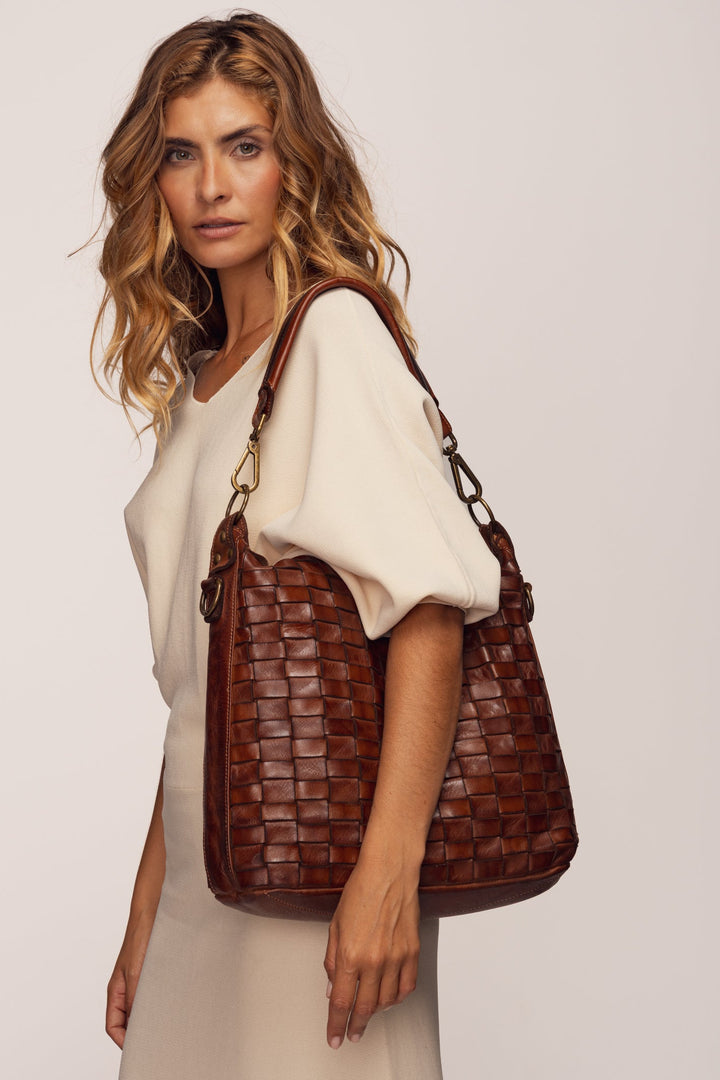 Siena - Handwoven Leather Shoulder & Crossbody Bag - Cognac | LUSHER