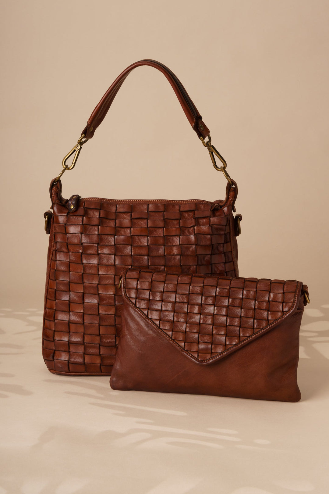 Woven Leather Shoulder Bag and Woven Leather Clutche | LUSHER