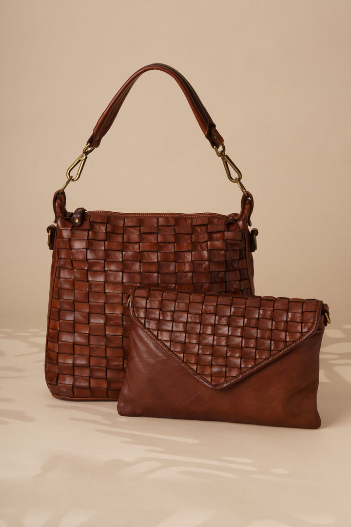 Woven Leather Shoulder Bag and Woven Leather Clutche | LUSHER