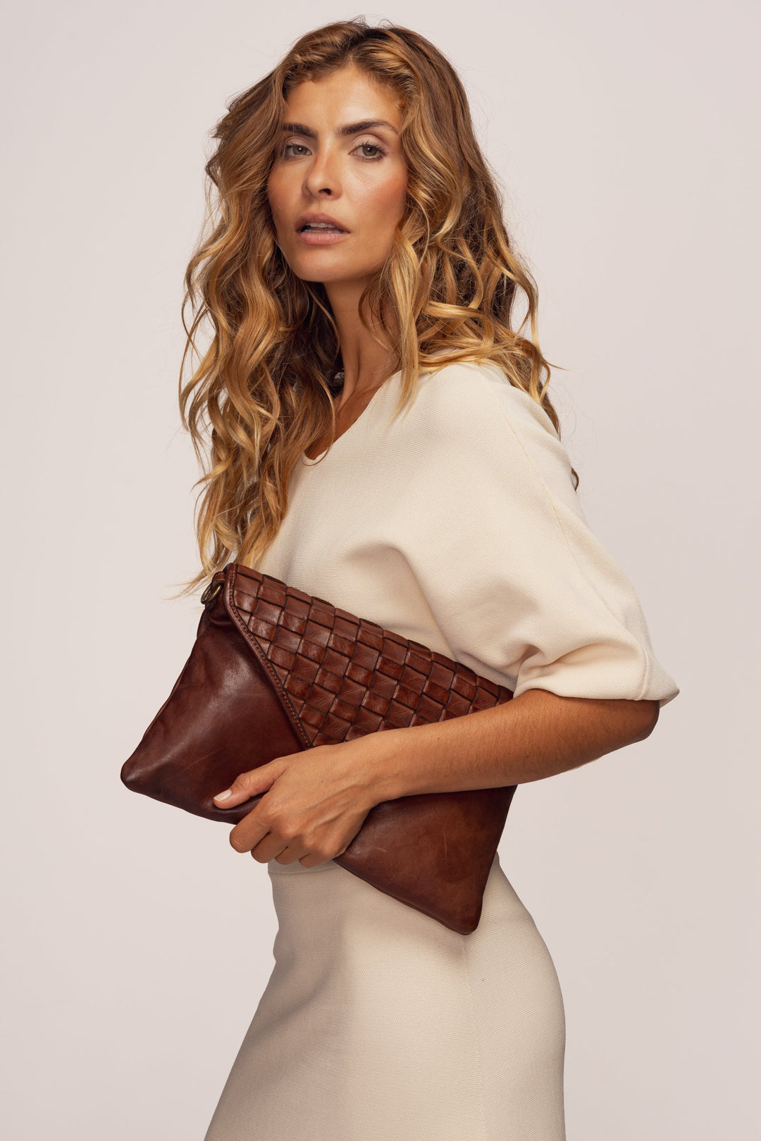 Siena Envelop Clutch - Cognac | LUSHER - Woven Leather Portfolio Clutch 