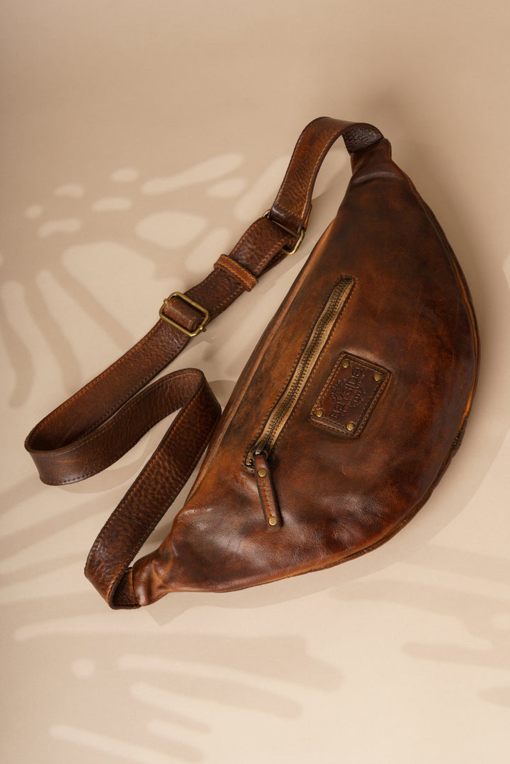 Small Urban Sling Bag Back with Zip Pocket - Cigar Brown | Lusher