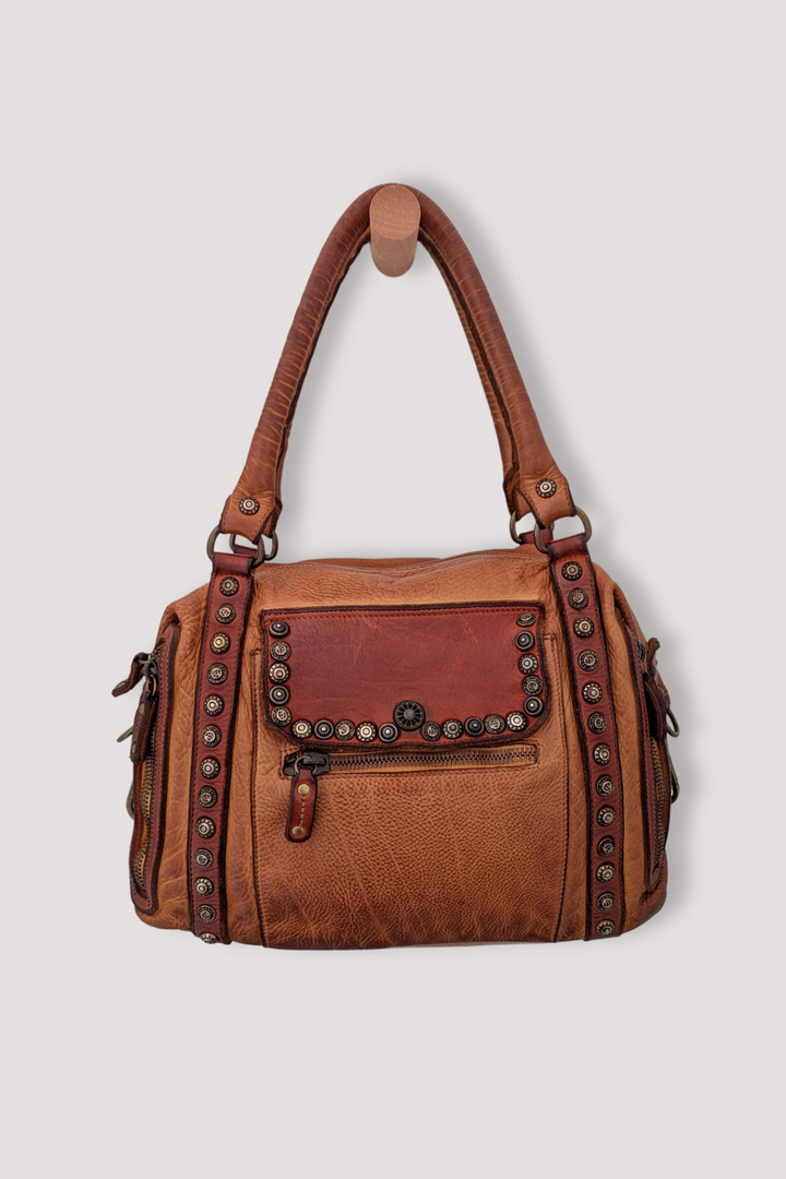 Bayside84 Motorcycle Studded Bag - Cognac