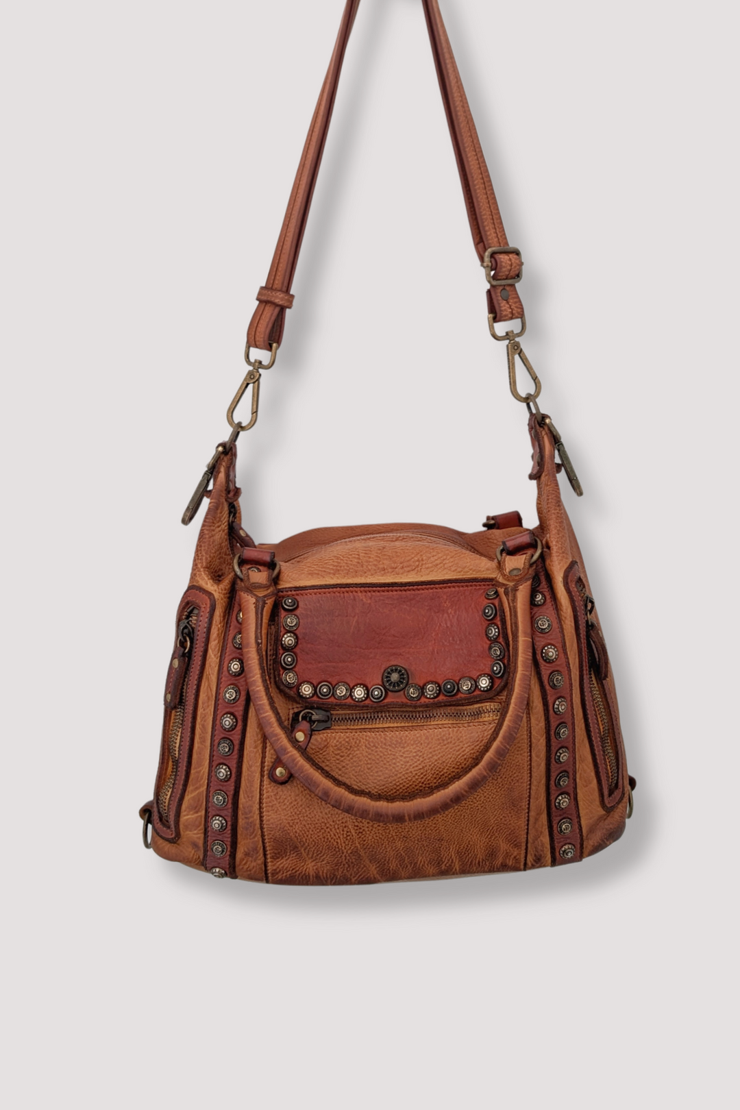 Bayside84 Motorcycle Studded Bag - Cognac