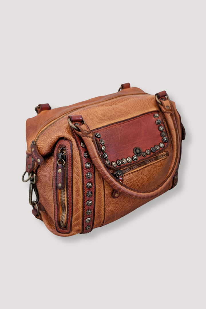 Bayside84 Motorcycle Studded Bag - Cognac