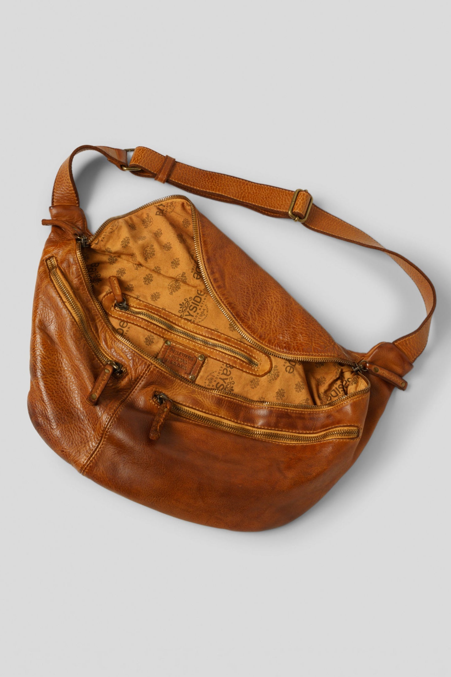 Italian Leather Sling Bag For Men - Cognac - Large Crossbody