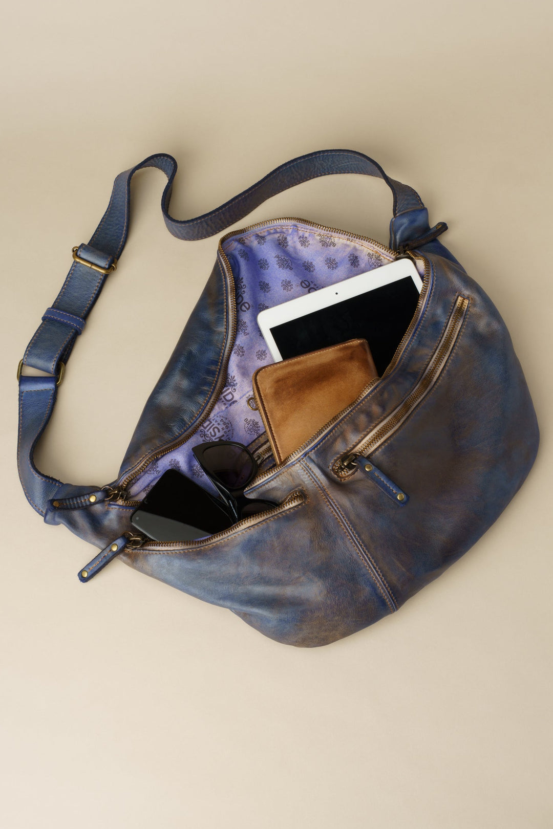LUSHER XL URBAN SLING AND SADDLE BAG Vintage Denim, LUSHER + BAYSIDE84 COLLAB, Sling bag for iPad
