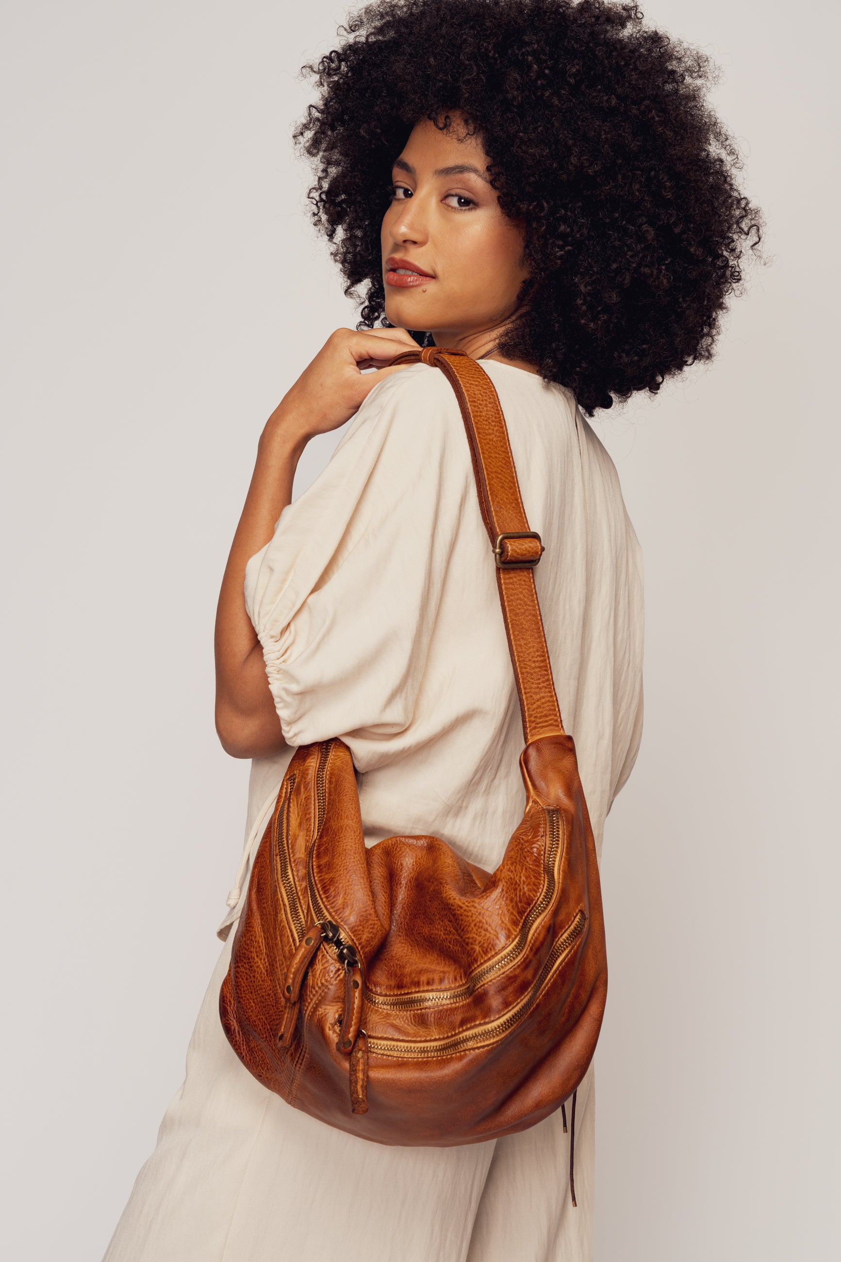 Italian Leather Sling Bag For Men - Cognac - Large Crossbody