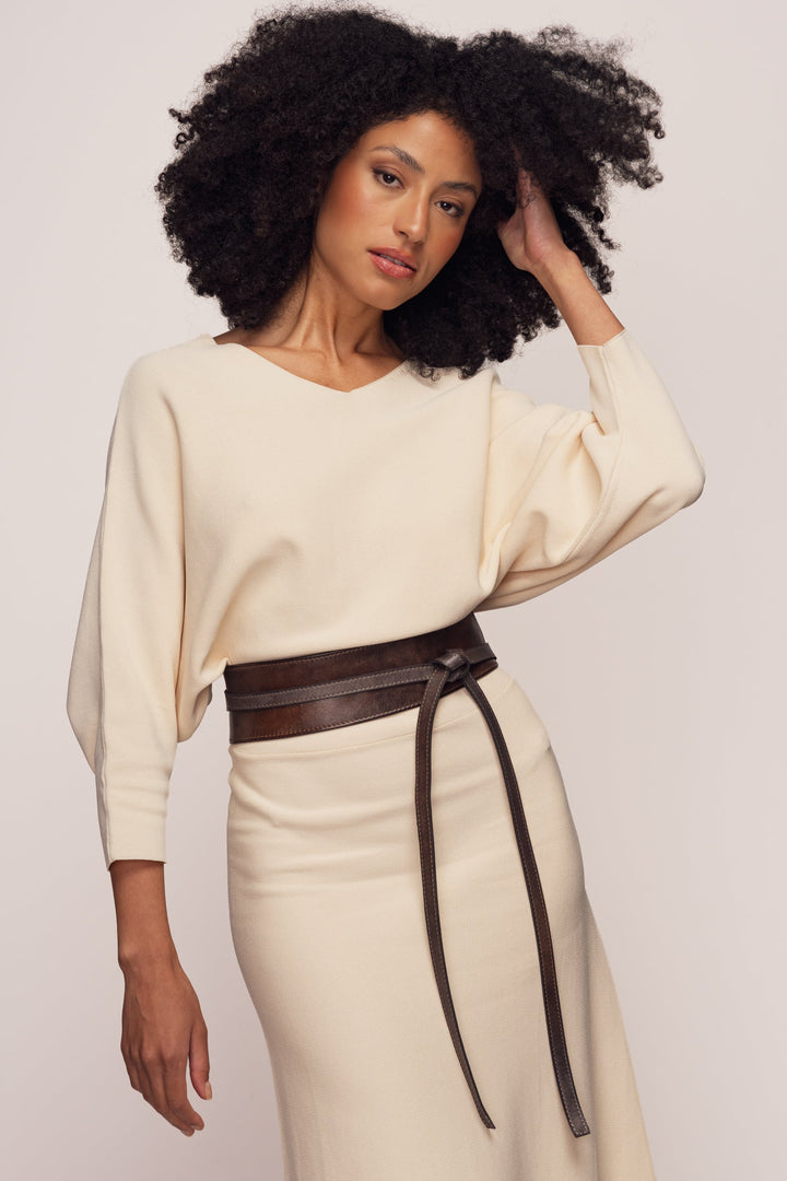 Vegetable Tanned Leather Obi Belt - Chocolate Brown | lusher