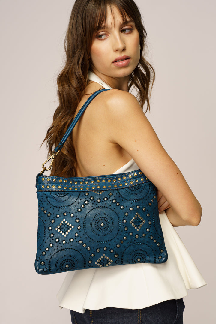 LUSHER WING POUCH BLUE, LUSHER BAYSIDE84 COLLAB BAGS, BAYSIDE84 POUCH CROSSBODY BAG, BLUE LEATHER CROSSBODY POUCH 