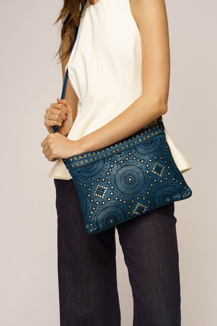 LUSHER WING POUCH BLUE, LUSHER BAYSIDE84 COLLAB BAGS, BAYSIDE84 POUCH CROSSBODY BAG, BLUE LEATHER CROSSBODY POUCH 