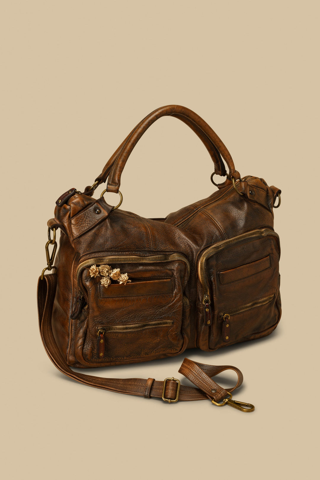 LUSHER XL BAYSIDE84 MULTIPOCKET TOTE, DARK DISTRESSED BROWN LEATHER BAG, MENS TRAVEL TOTE, MENS LUXURY BAGS
