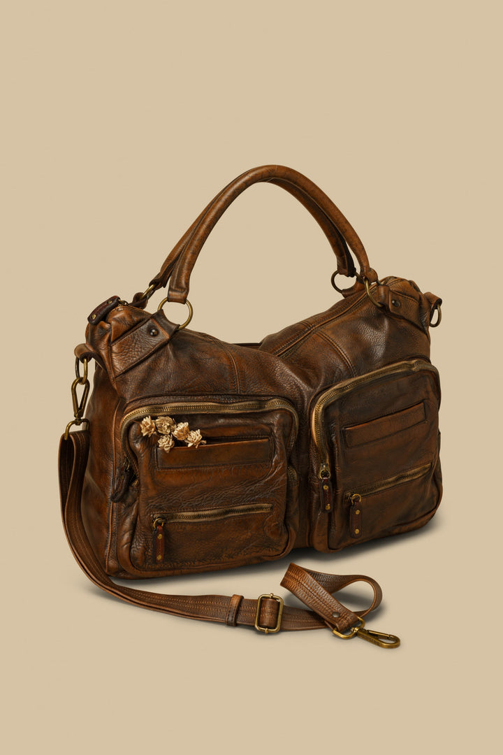 LUSHER XL BAYSIDE84 MULTIPOCKET TOTE, DARK DISTRESSED BROWN LEATHER BAG, MENS TRAVEL TOTE, MENS LUXURY BAGS